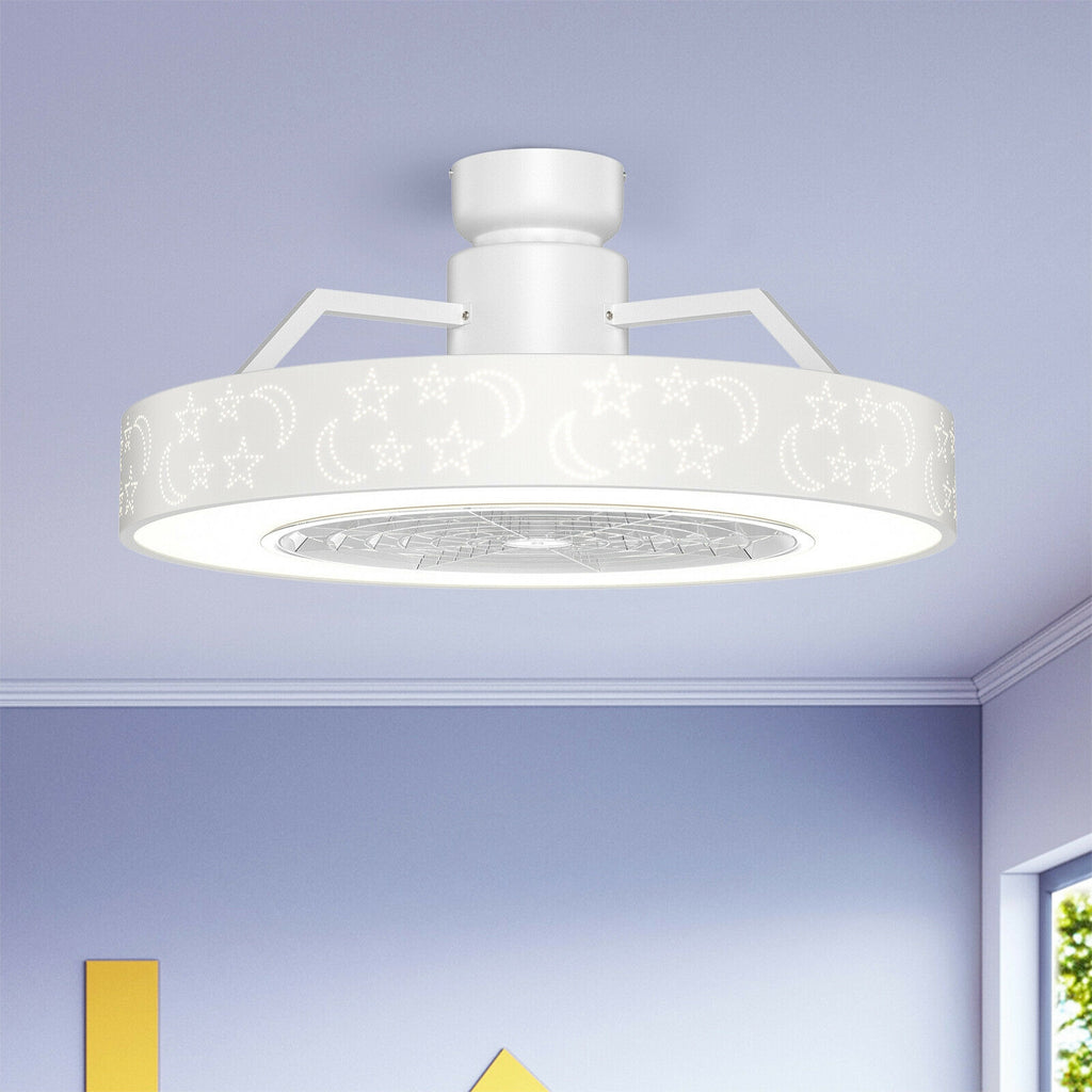 White 23-Inch Ceiling Fan with LED Light and Remote Control