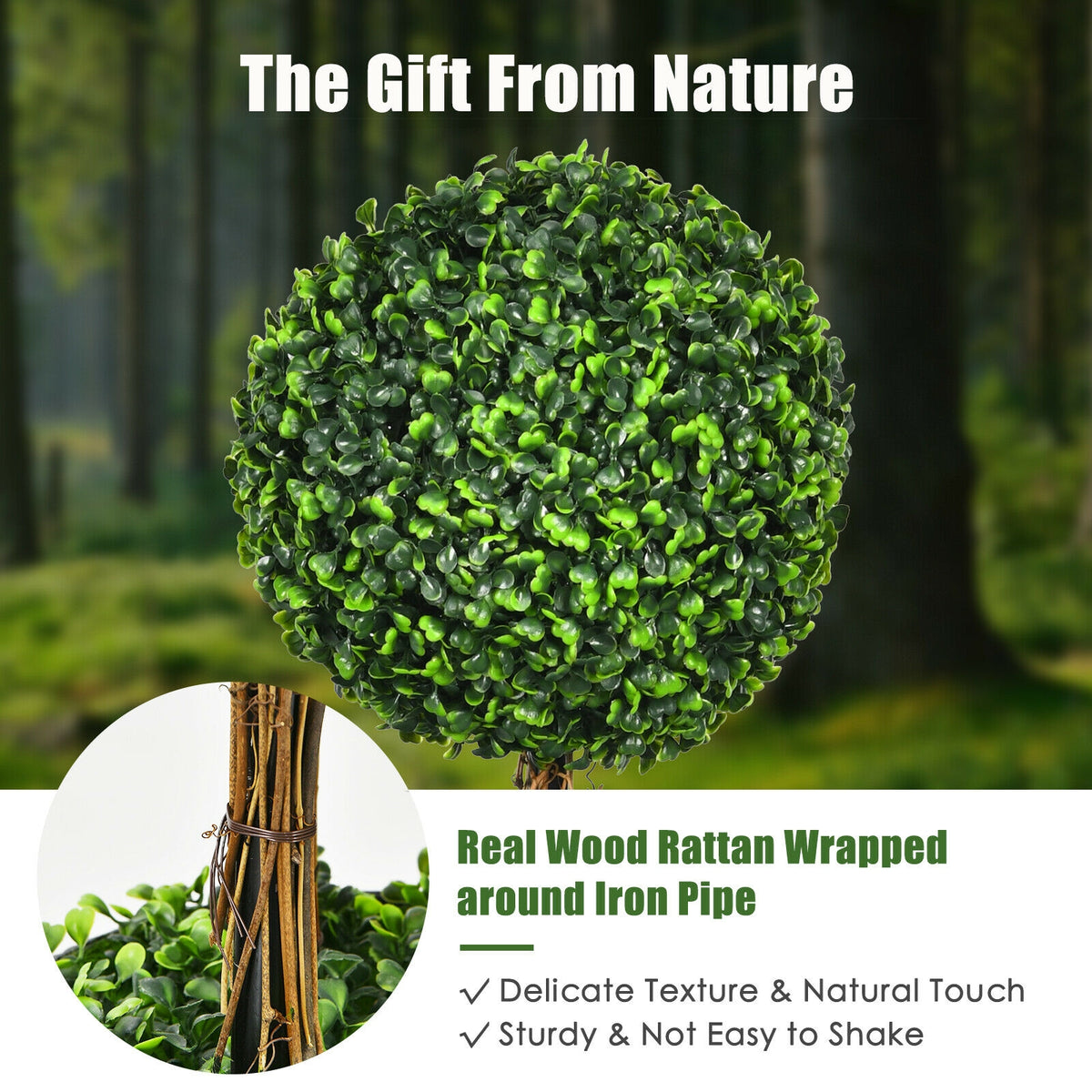 36-Inch Artificial Topiary Triple Ball Tree for Indoor & Outdoor Decor - Realistic Green Leaves