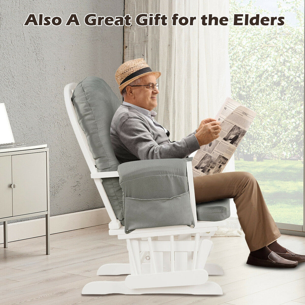 Wood Glider and Ottoman Set with Storage Pocket - Light Gray