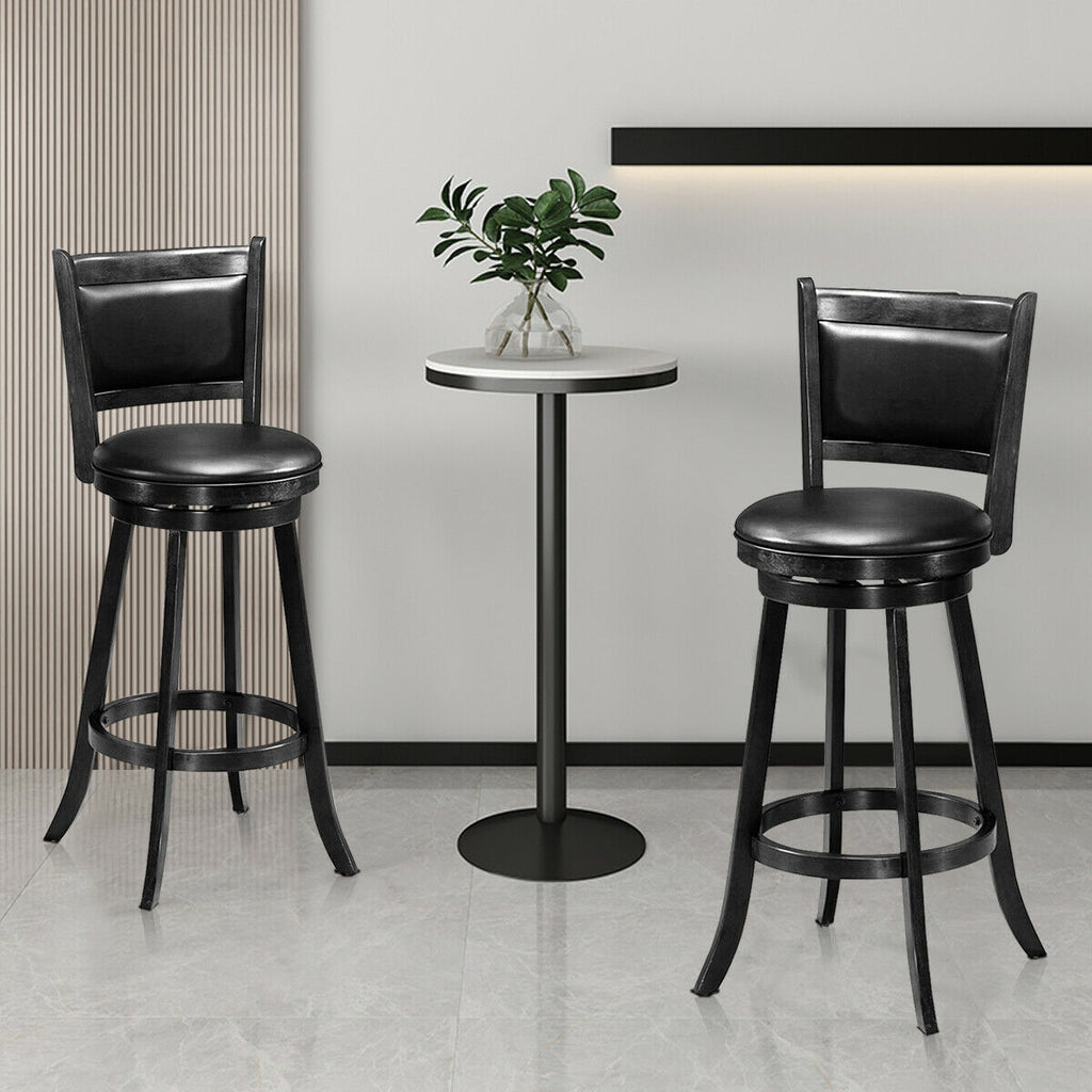 29 Inch Wooden Swivel Bar Stool with PVC Cushioned Seat - Black