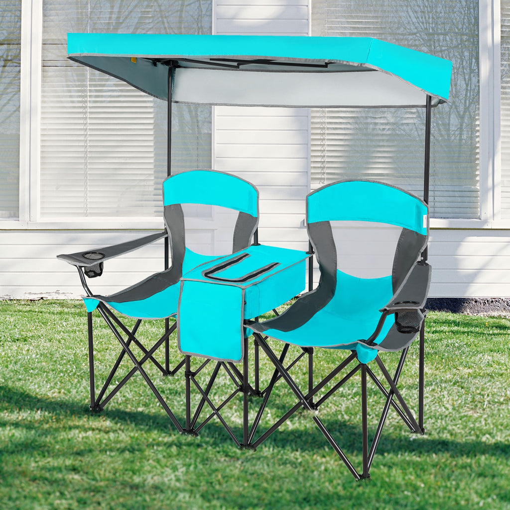 Portable Folding Camping Chair with Canopy - Turquoise