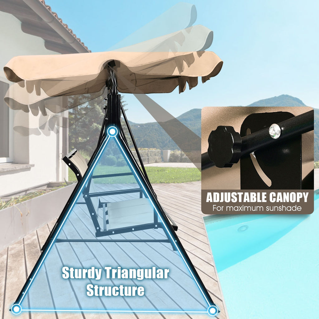 3-Person Patio Swing with Canopy – 50" x 16", Brown