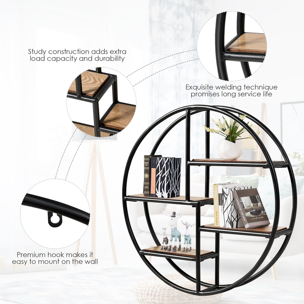 4-Tier Circular Wall Shelf – Nordic Round Storage Rack