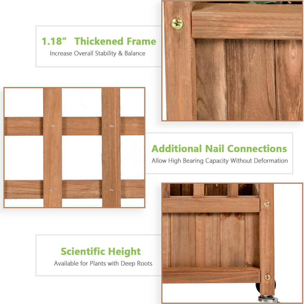 50 Inch Wood Planter Box with Trellis Mobile Raised Bed for Climbing