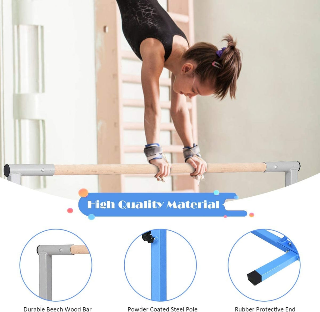 Kids Adjustable Horizontal Gymnastics Bar - Blue, Portable & Safe for Home Training