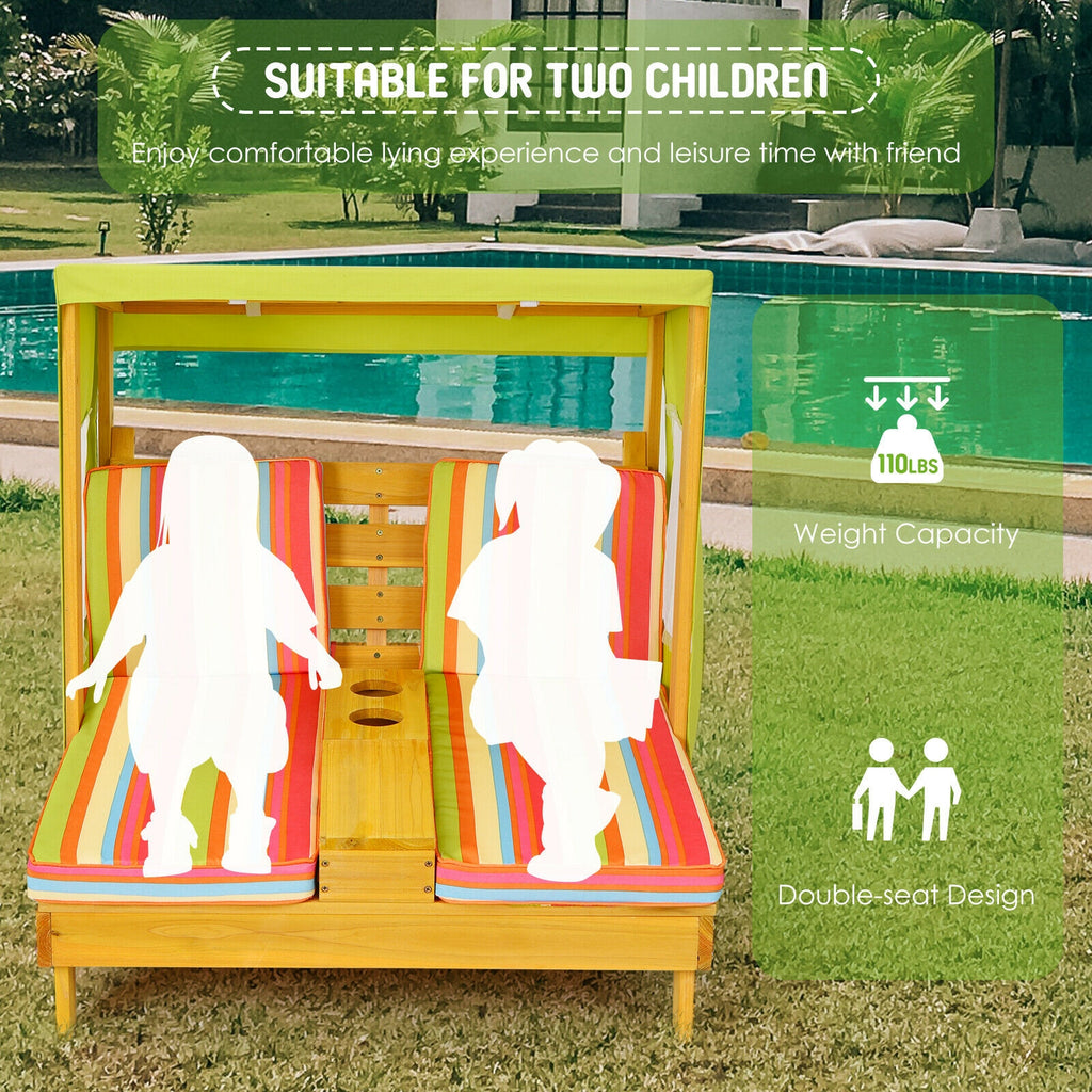 Kids Patio Lounge Chair with Cup Holders & Awning - Multicolor - for Children 3-8