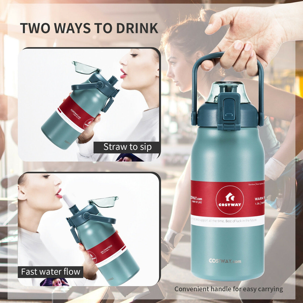 44oz Vacuum Insulated Leakproof Stainless Steel Sports Water Bottle