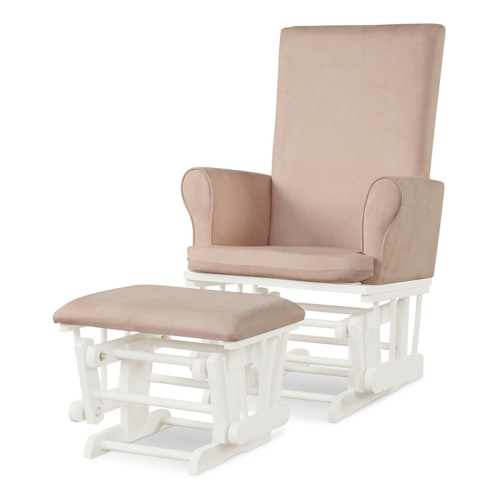 Nursery Glider Rocking Chair with Ottoman Set - Pink Rectangular Backrest
