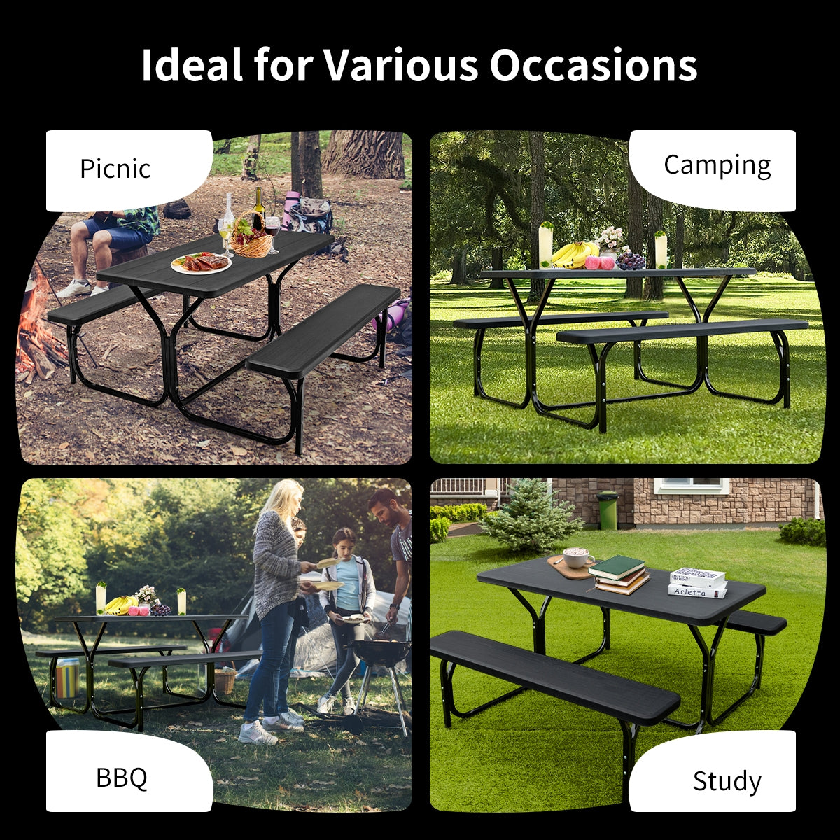 4.5 FT Outdoor Picnic Table Bench Set with HDPE Tabletop for 4-Person