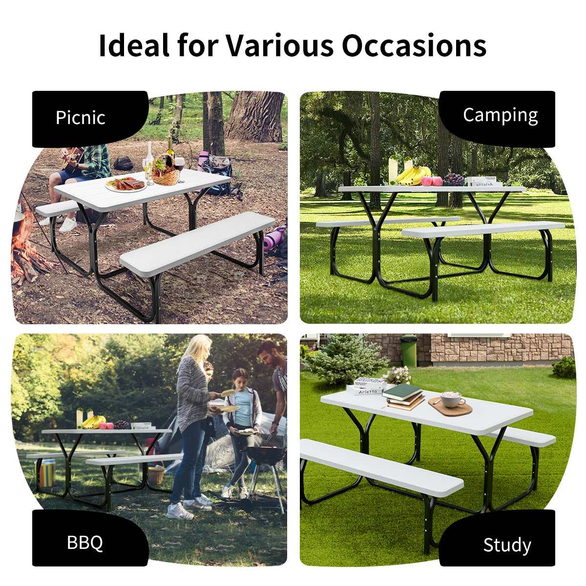 4.5 FT Outdoor Picnic Table Bench Set with HDPE Tabletop for 4-Person