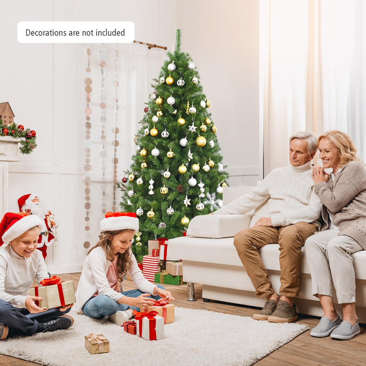 6 Ft Artificial Christmas Tree with Hinged PVC & Metal Stand - Costway
