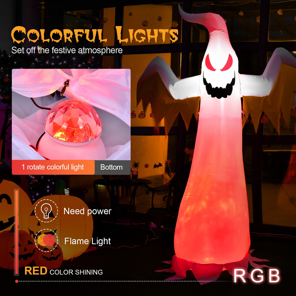 8ft Inflatable Ghost with Rotatable Flame LED Lights - Halloween Decor