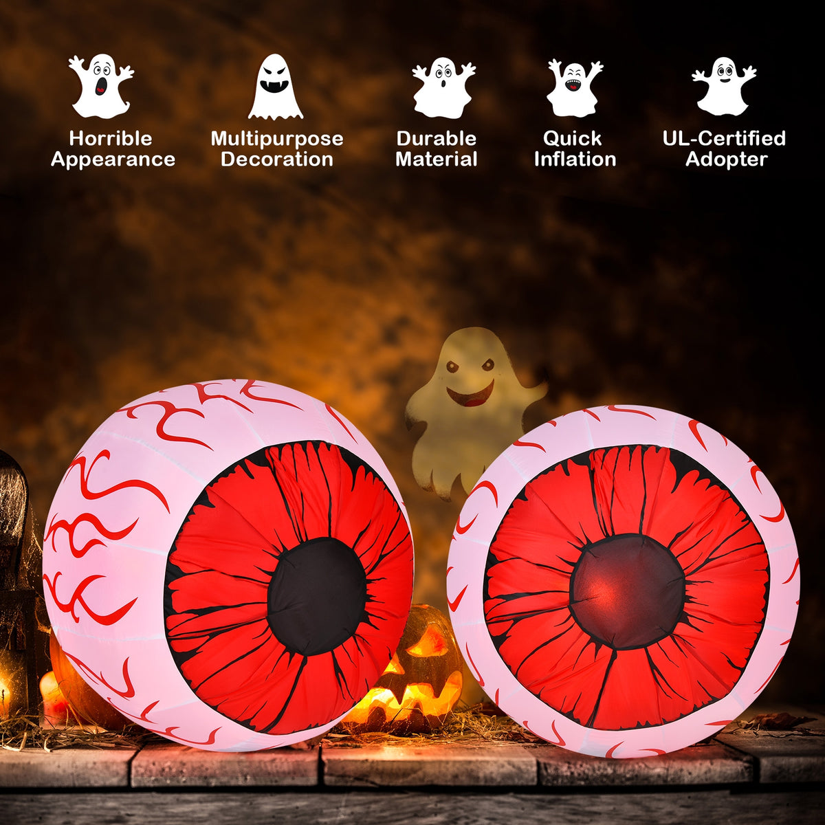 Halloween Inflatable Eyeballs with Air Blower - 2 Pack, Scary Decor