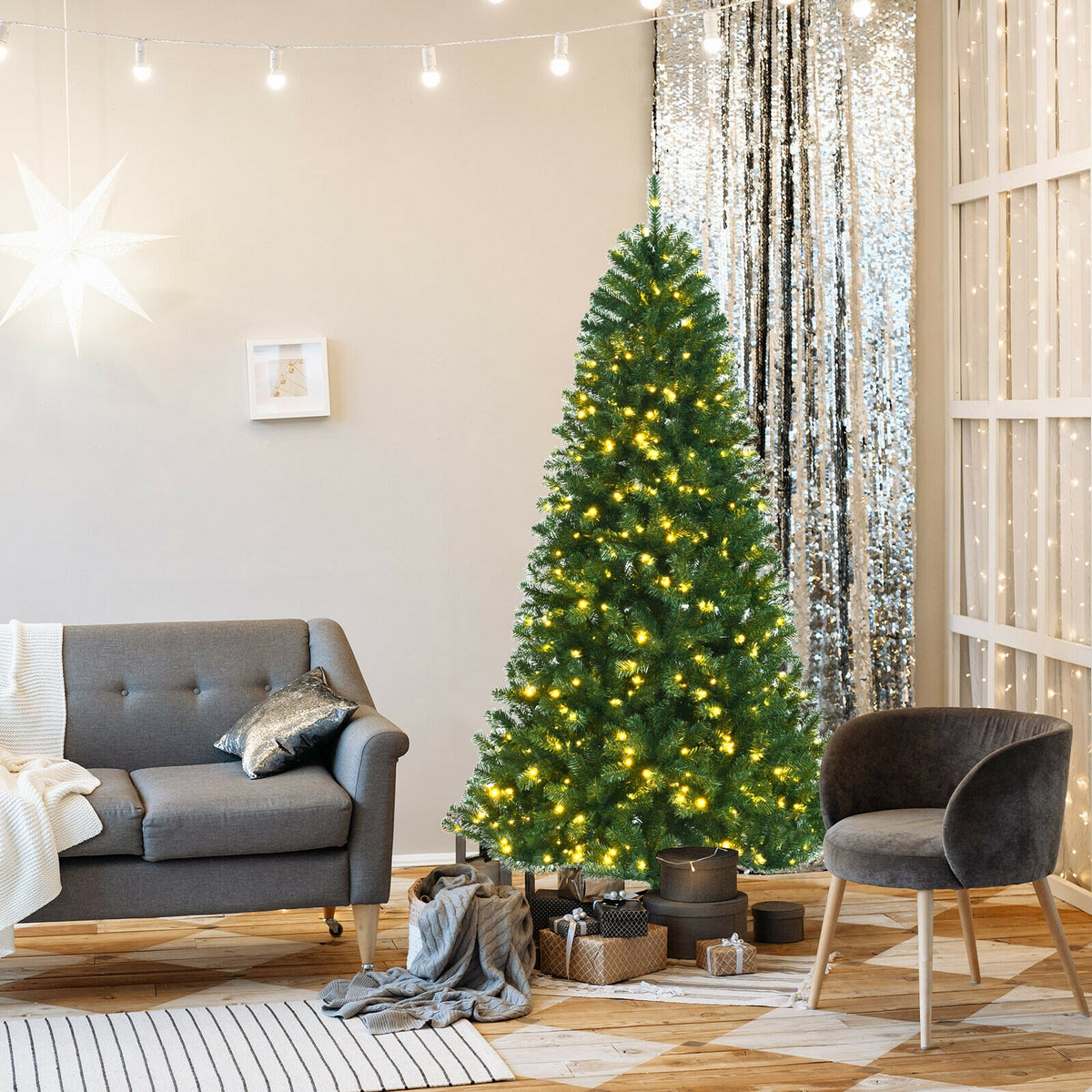 6 Ft Artificial Christmas Tree with Remote Color-Changing LED Lights