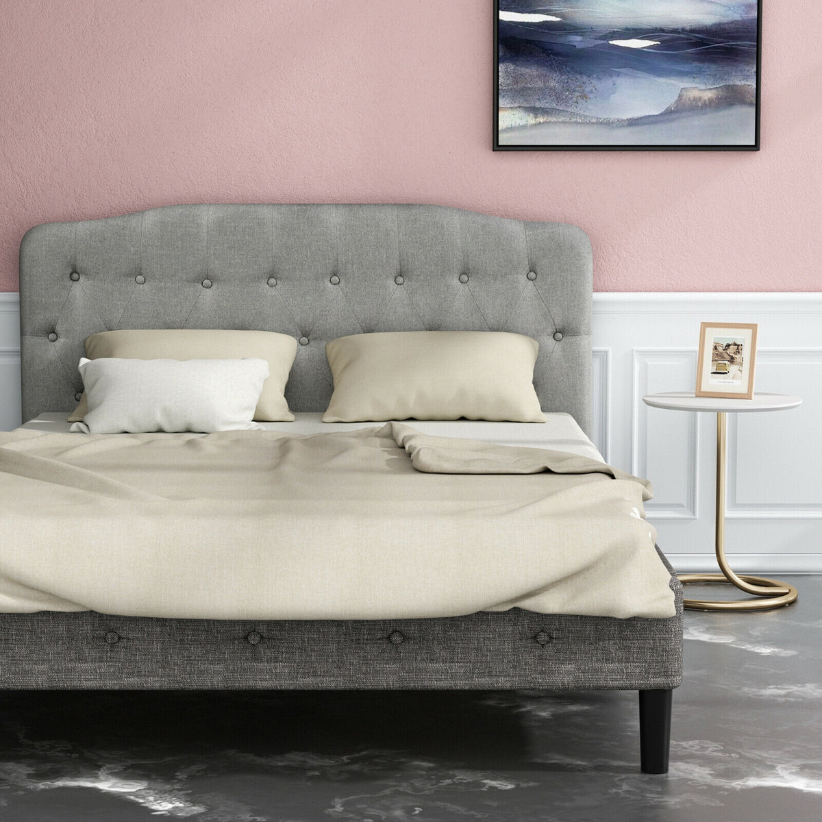 Queen Size Upholstered Headboard - Light Gray, Adjustable