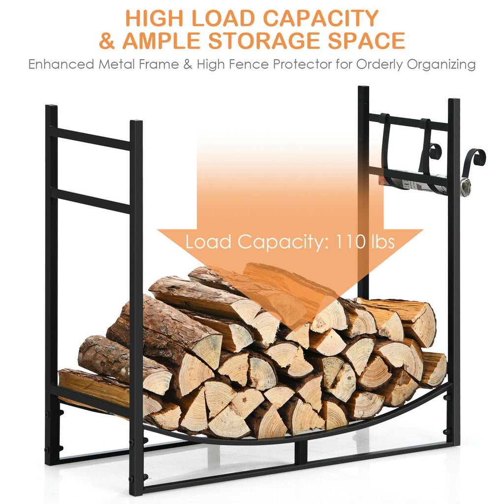 33 Inch Firewood Rack with Removable Kindling Holder Steel Fireplace