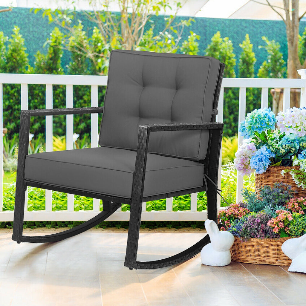 Rattan Rocking Chair with Cushion, Gray