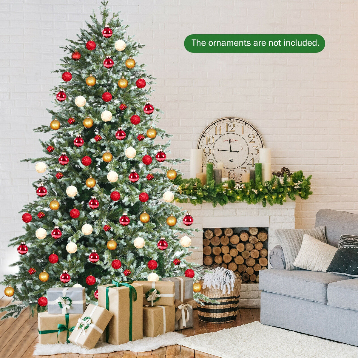 8Ft Hinged Artificial Christmas Tree with Dense PE PVC Tips & Metal Base
