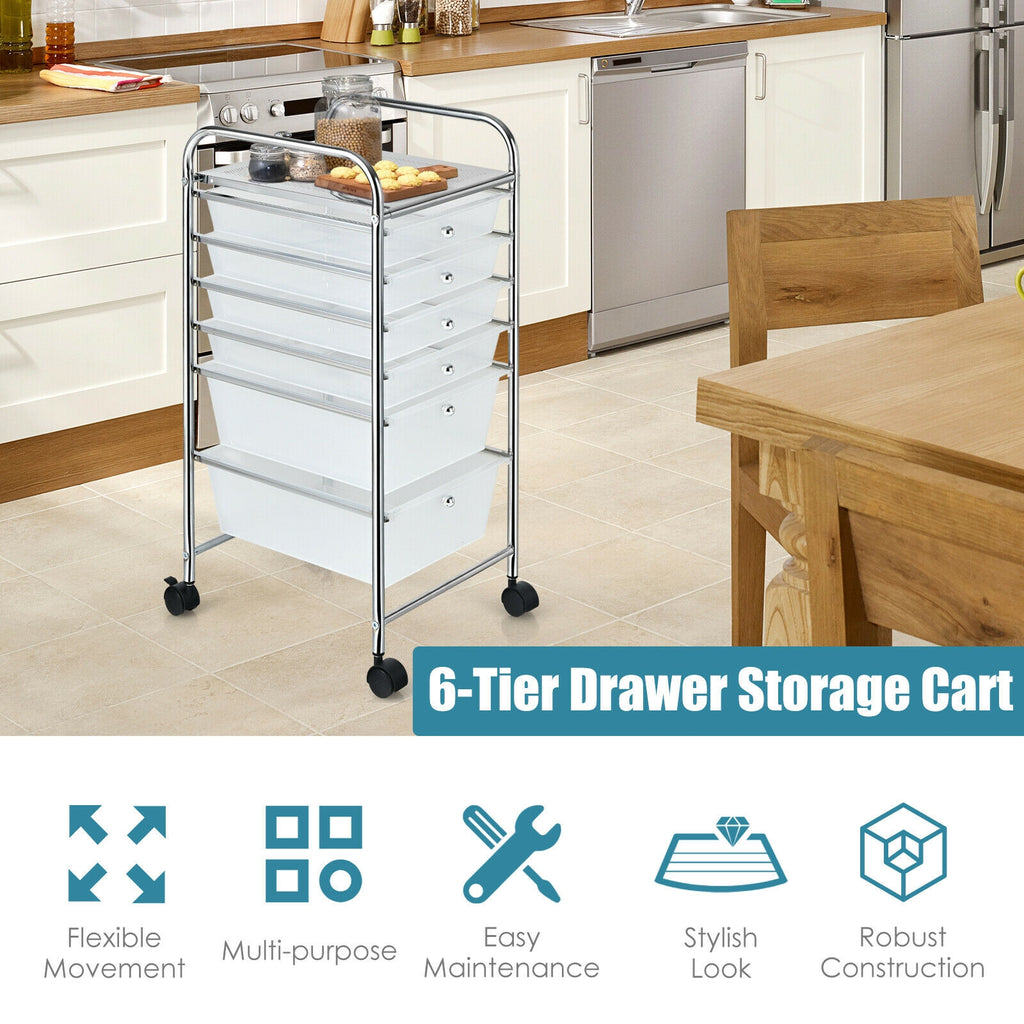 6-Drawer Rolling Storage Cart Organizer - Transparent