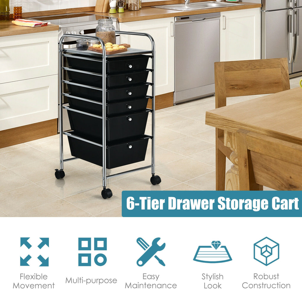 6-Drawer Rolling Storage Cart Organizer - Black