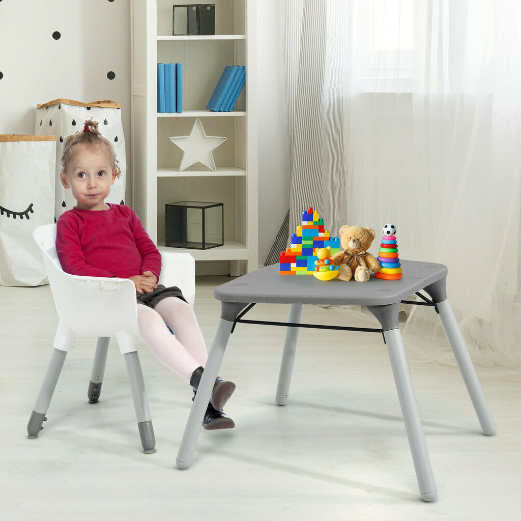 4-in-1 Baby Convertible Toddler Table Chair Set with PU Cushion - Gray
