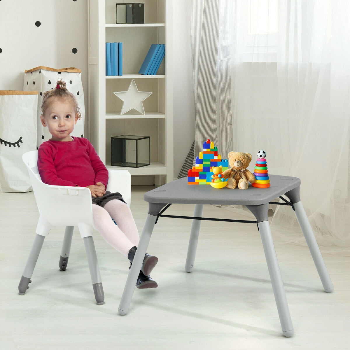 4-in-1 Baby Convertible Toddler Table Chair Set with PU Cushion - Gray