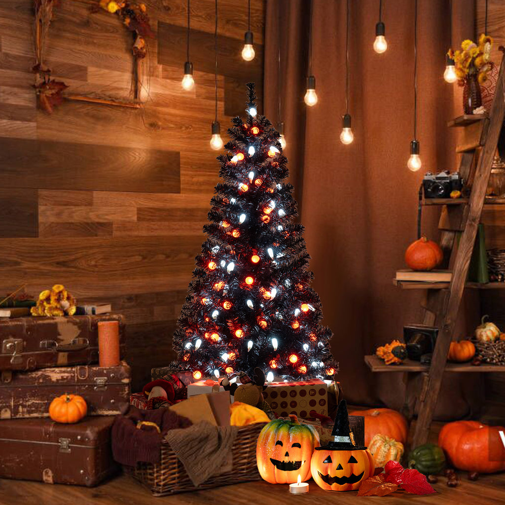 4.5 Feet Artificial Halloween Tree with 6 Lighting Modes & 5 Music Options - Black Leaves
