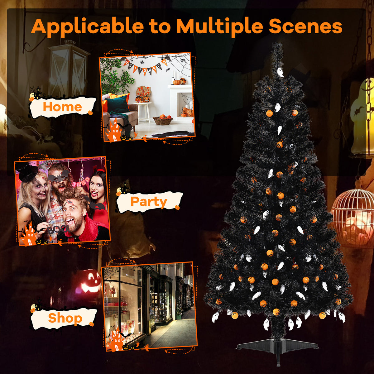 4.5 Feet Artificial Halloween Tree with 6 Lighting Modes & 5 Music Options - Black Leaves