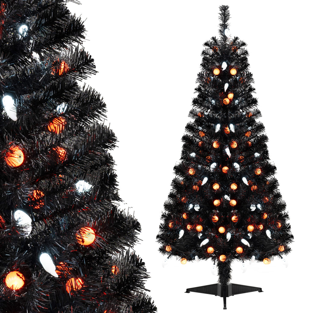 4.5 Feet Artificial Halloween Tree with 6 Lighting Modes & 5 Music Options - Black Leaves