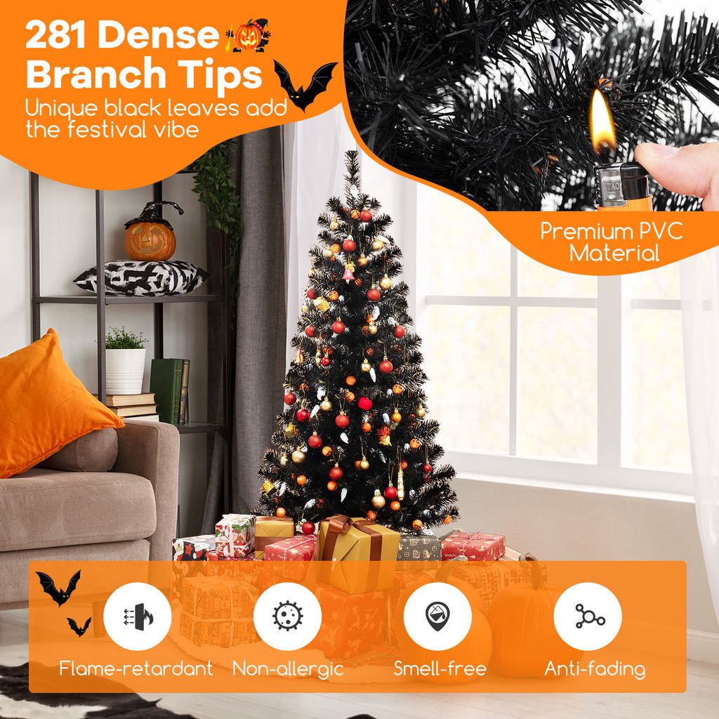 4.5 Feet Artificial Halloween Tree with 6 Lighting Modes & 5 Music Options - Black Leaves