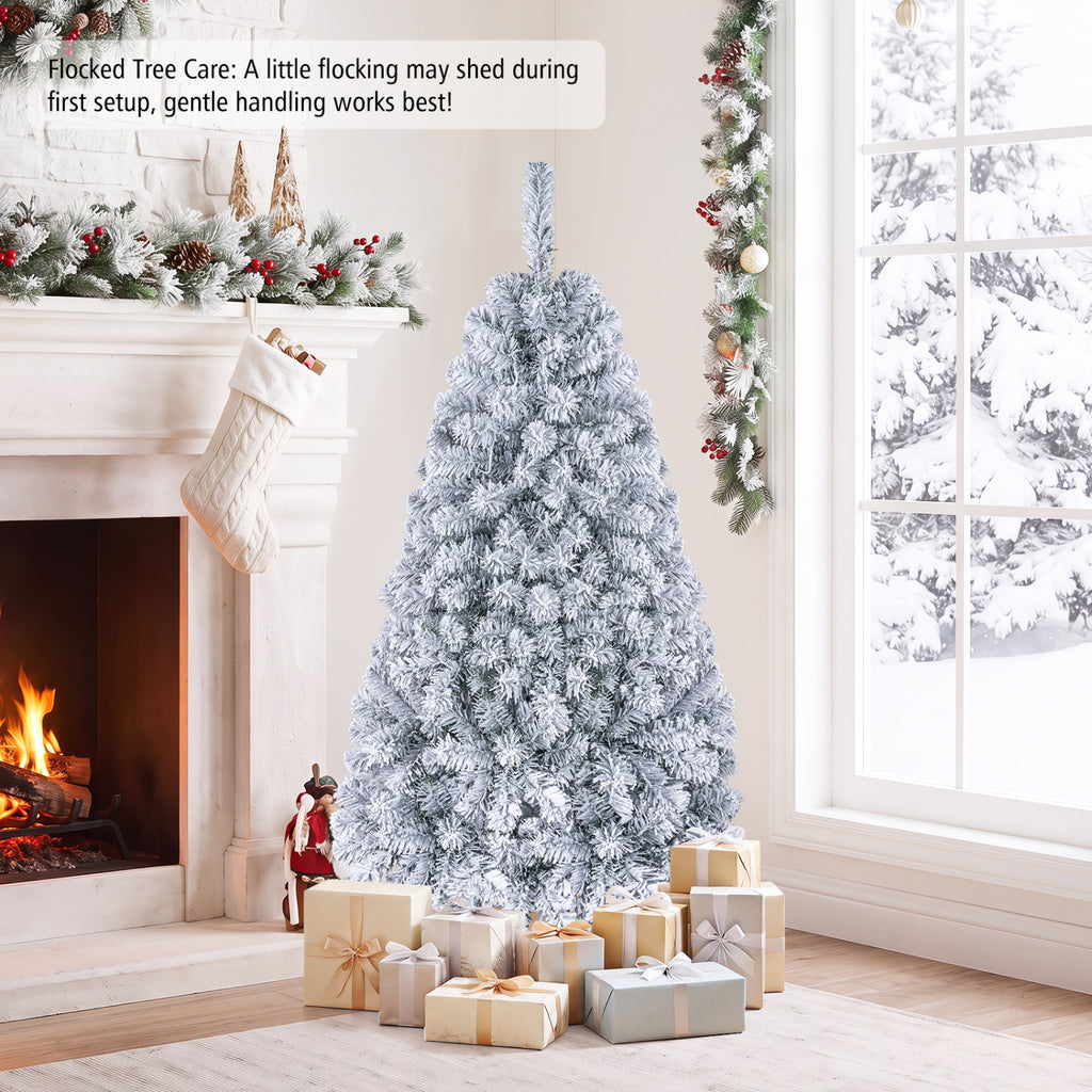 Pre-Lit Snow Flocked Christmas Tree with 150 LED Lights - 4.5 Feet