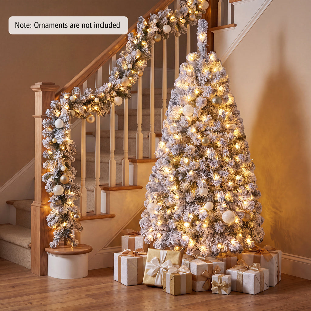 Pre-Lit Premium Snow-Flocked Hinged Artificial Christmas Tree - 4.5 ft with 600 LED Lights