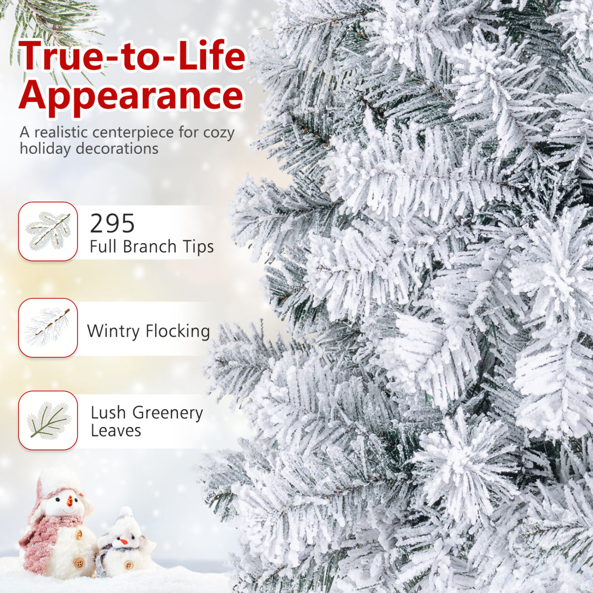 Pre-Lit Premium Snow-Flocked Hinged Artificial Christmas Tree - 4.5 ft with 600 LED Lights