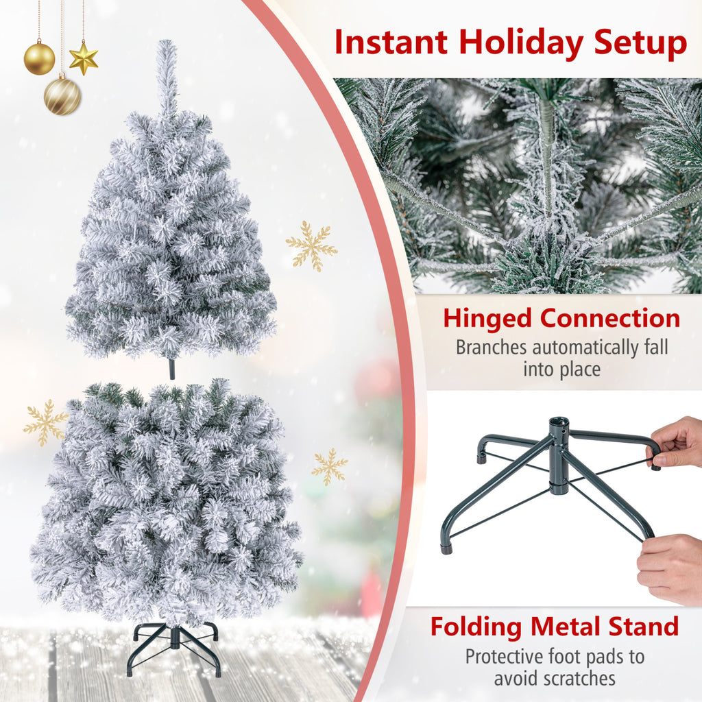 Pre-Lit Snow Flocked Christmas Tree with 150 LED Lights - 4.5 Feet