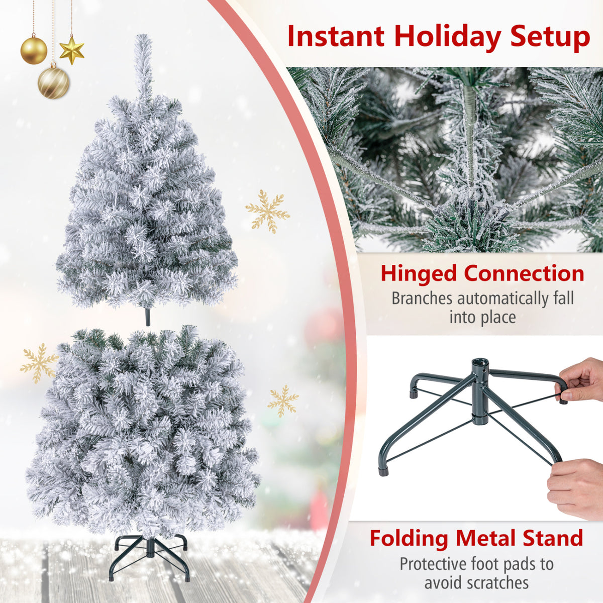 Pre-Lit Snow Flocked Christmas Tree with 150 LED Lights - 4.5 Feet