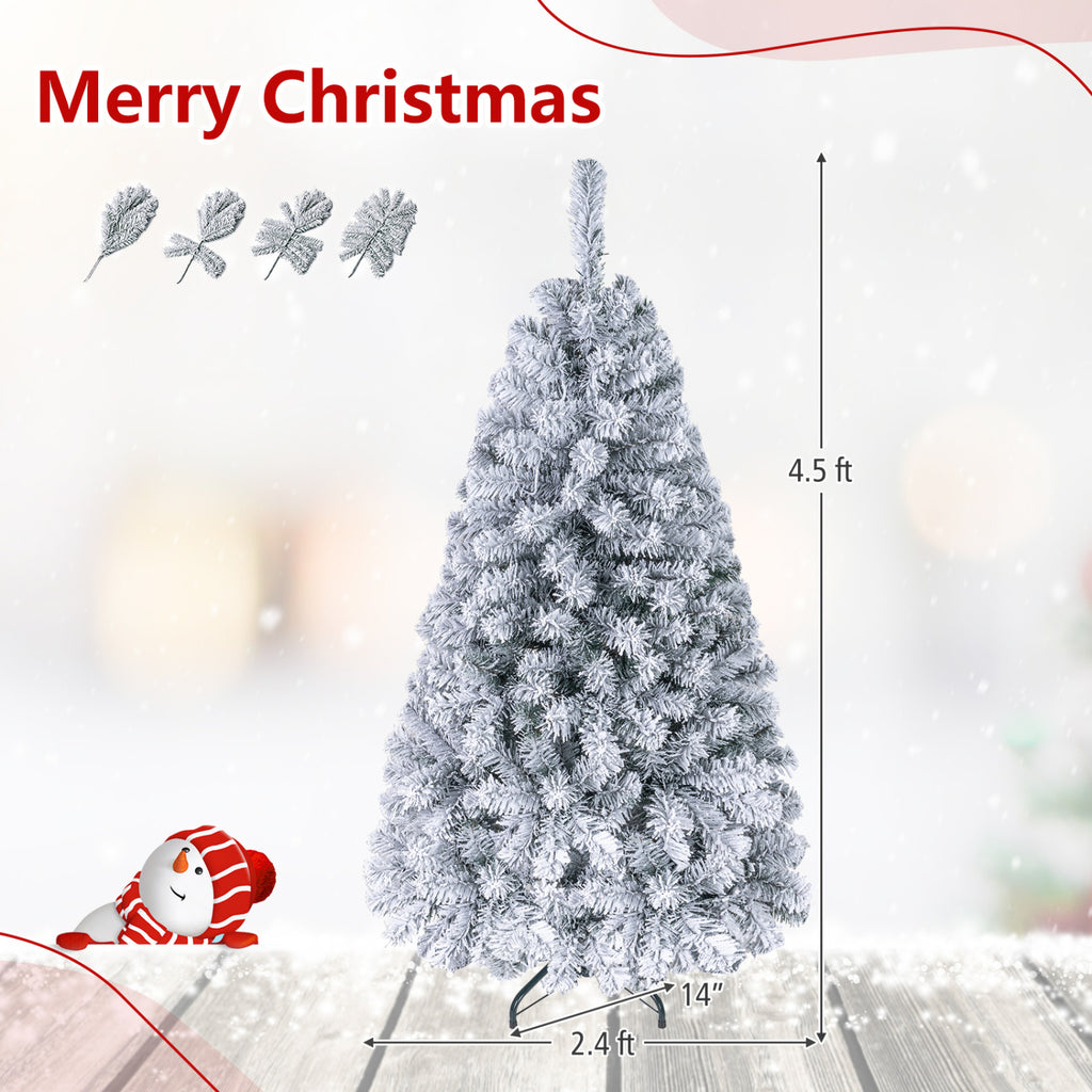 Pre-Lit Snow Flocked Christmas Tree with 150 LED Lights - 4.5 Feet