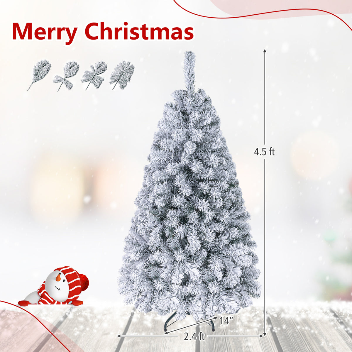 Pre-Lit Snow Flocked Christmas Tree with 150 LED Lights - 4.5 Feet