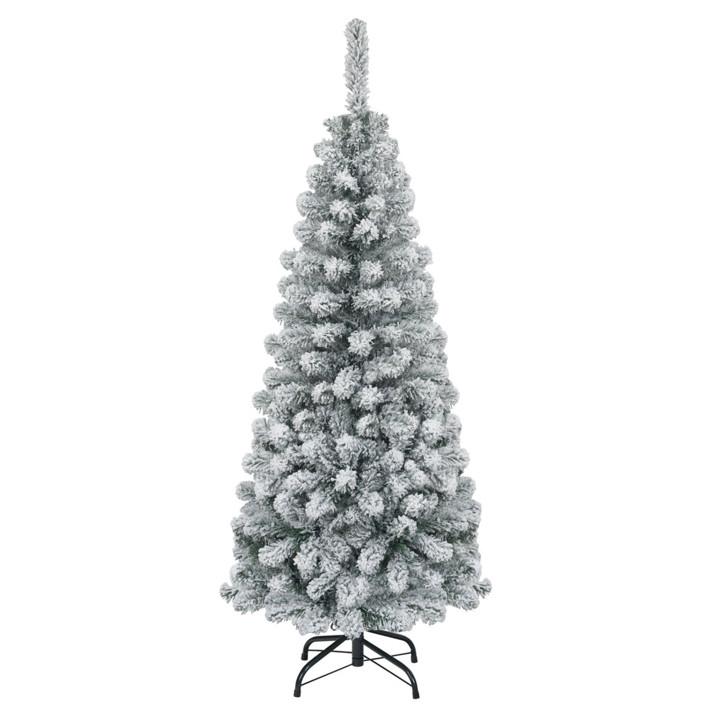 6 Feet Unlit Hinged Snow Flocked Artificial Pencil Christmas Tree with 500 Branch Tips - Space-Saving Holiday Decor