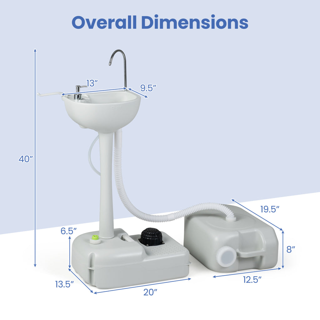 4.5 Gal Wash Basin Stand with 6.34 Recovery Tank and Rolling Wheels