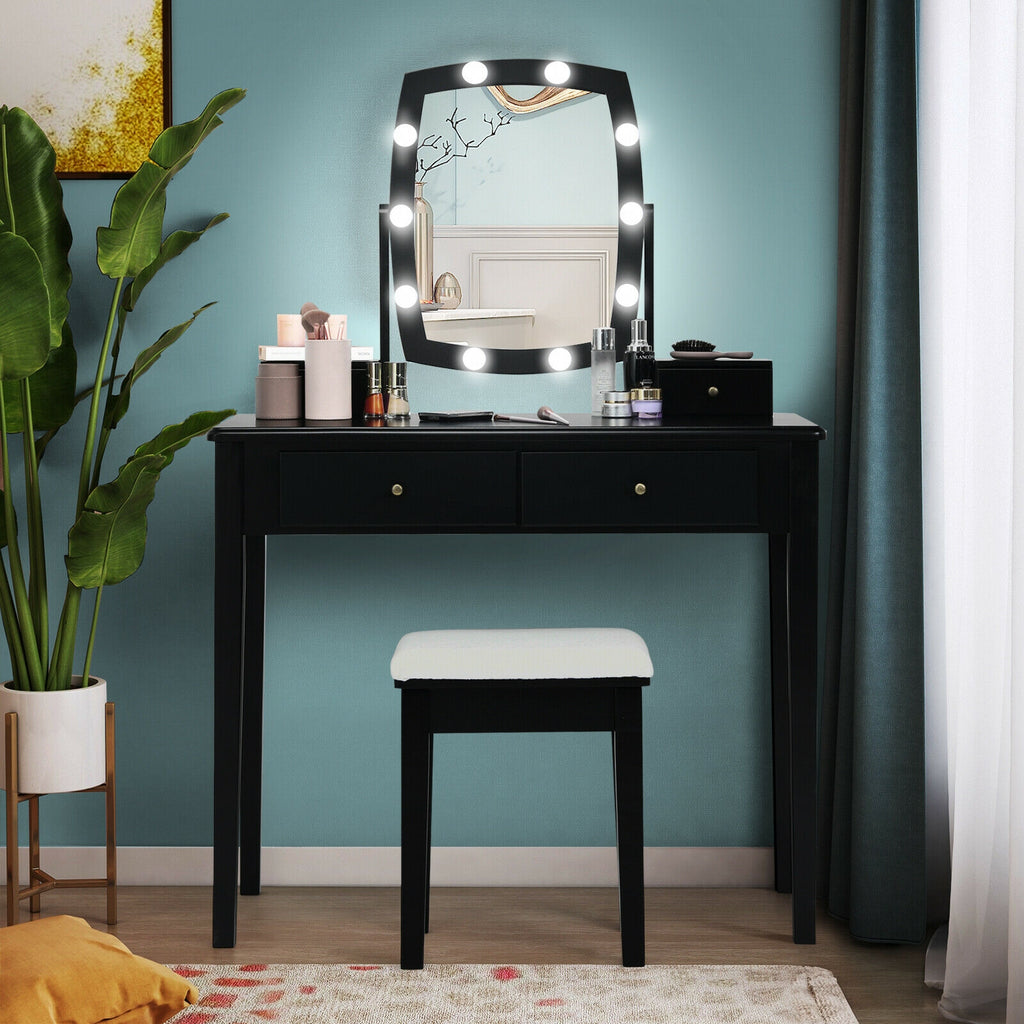 Vanity Table Set with Lighted Mirror, Black