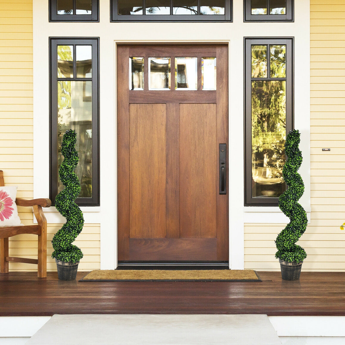 PE Variation 2 Pack 4ft Artificial Spiral Boxwood Topiary Trees Indoor Outdoor Decor