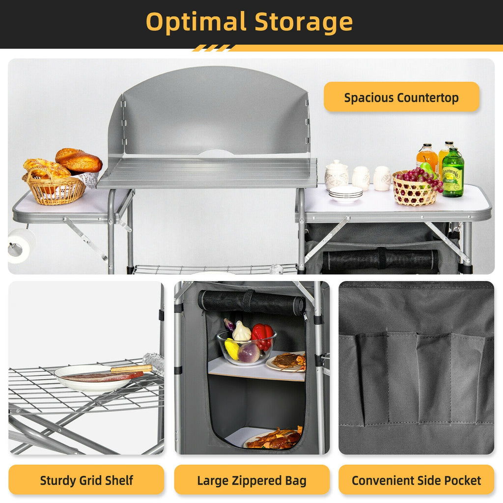 Portable Grilling Table with Windscreen & Bag - Gray