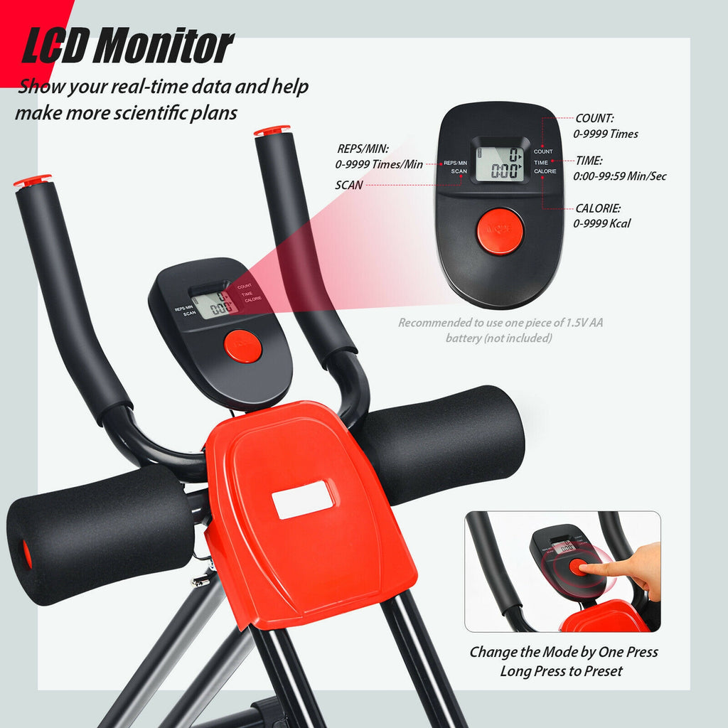 Foldable Adjustable Core Abdominal Trainer with 3 Resistance Levels and LCD Display - 330 lbs Capacity (Variation: 330 lbs Weights, 3 Adjustable Heights)