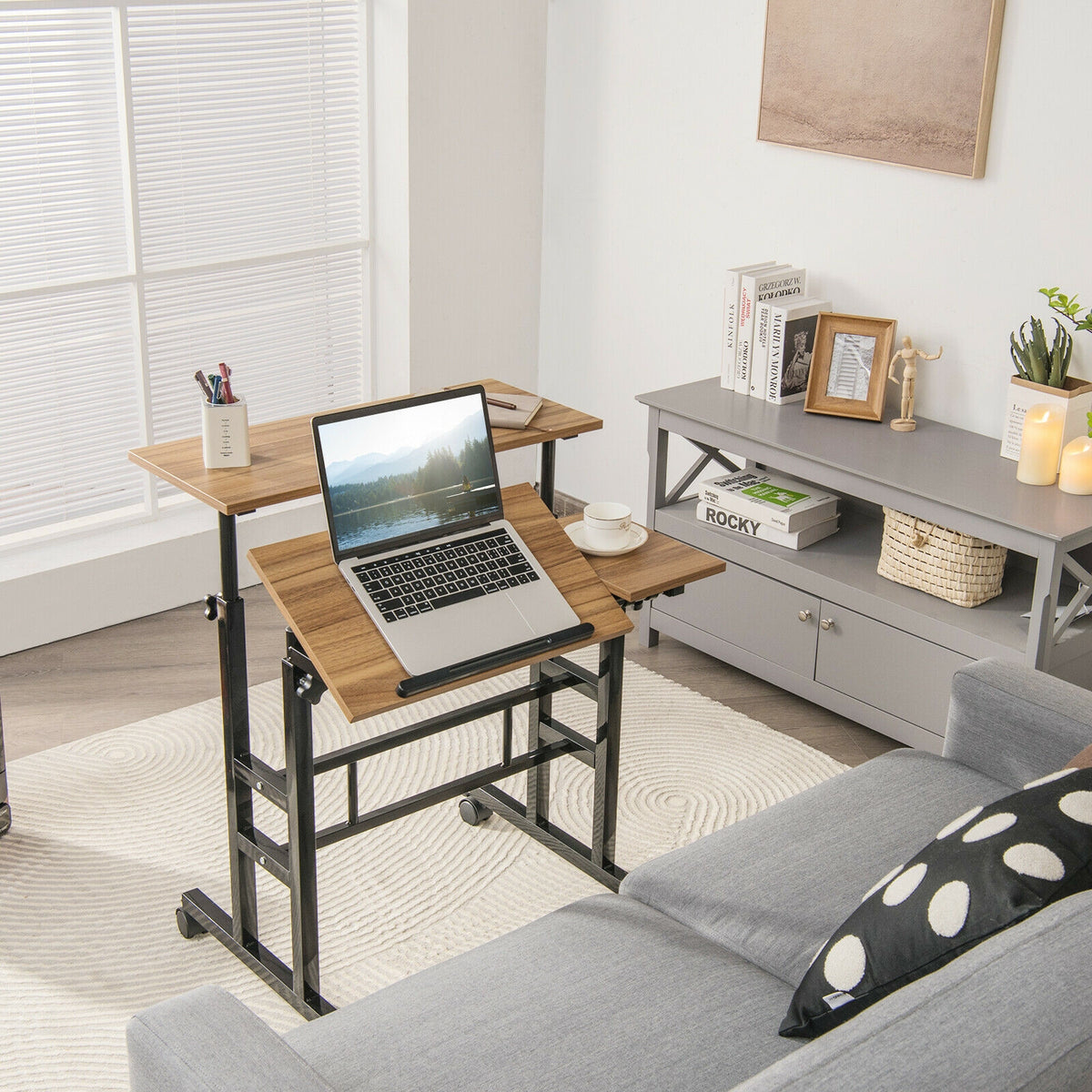 Standing Desk Converter, Adjustable 2-Tier Workstation - White