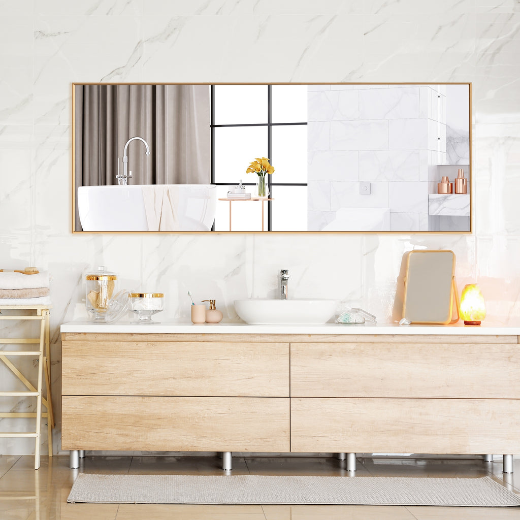 59 Inch Full Length Rectangle Mirror - Large Bedroom Mirror with Golden Frame