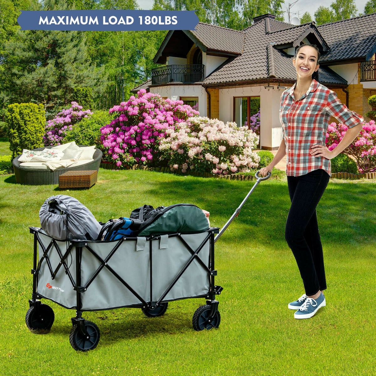 Folding Wagon Cart with Adjustable Handle - Gray