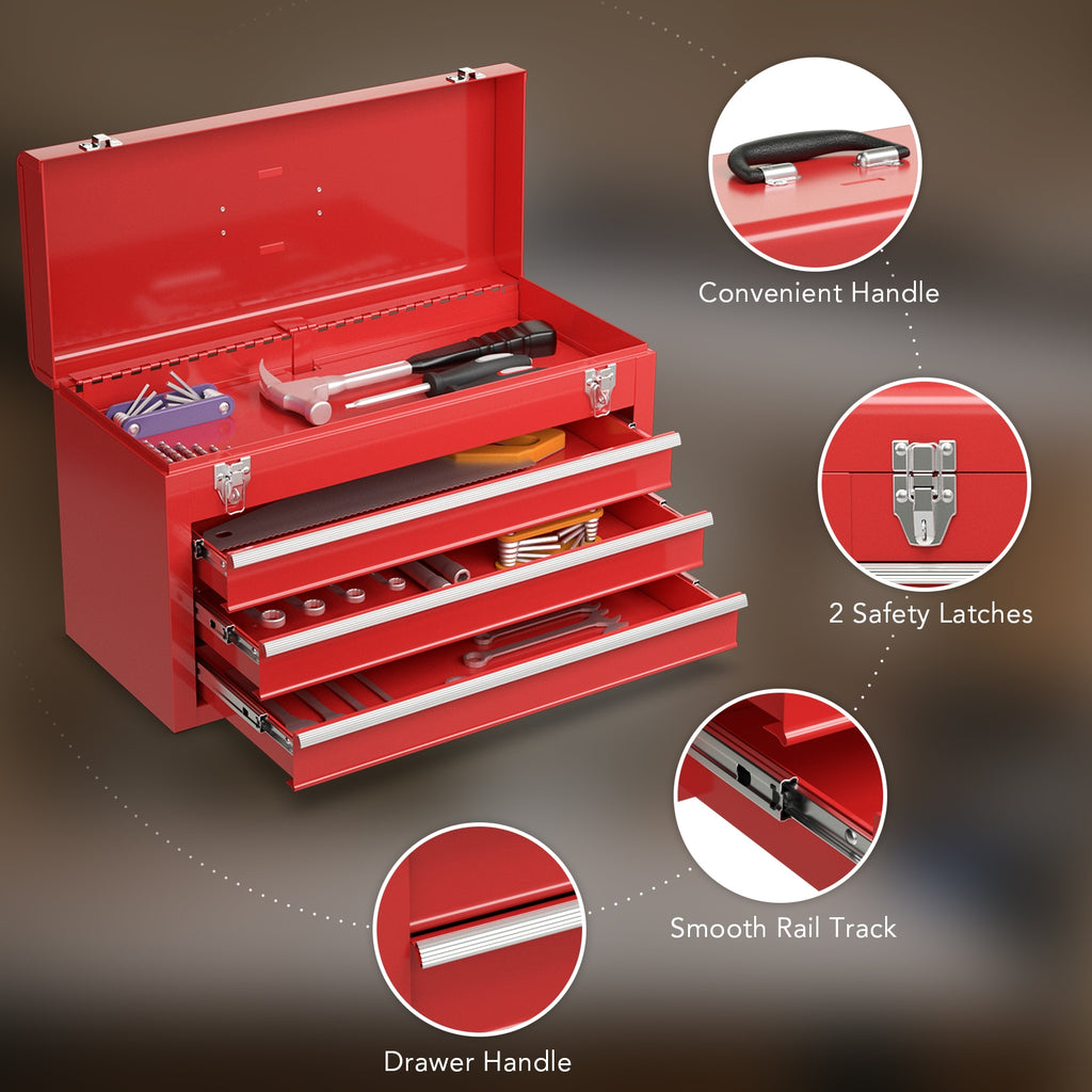 Tool Cabinet Box with 3 Drawers - Red