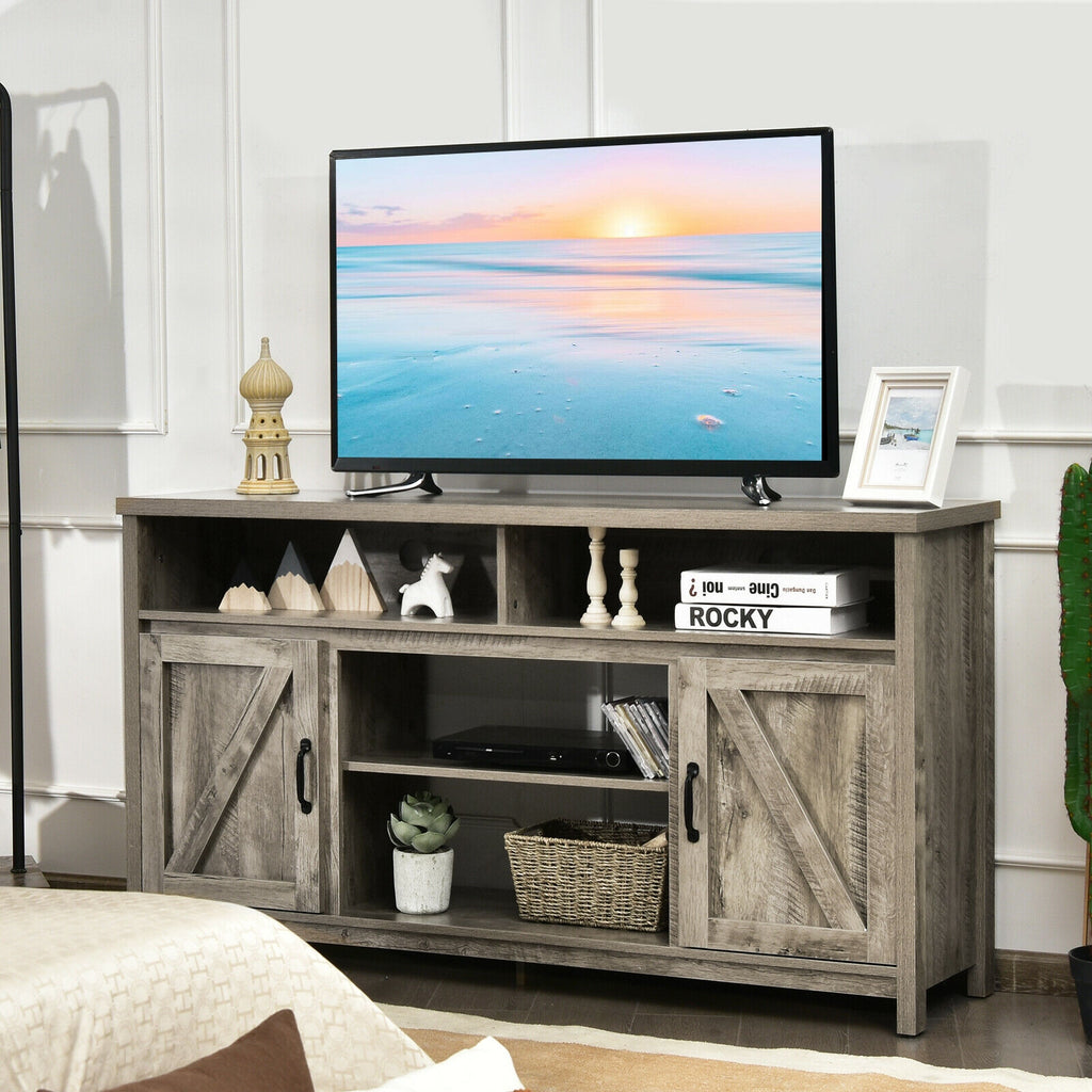 59 Inch TV Stand with Barn Door & Fireplace - For 65" TV, Natural