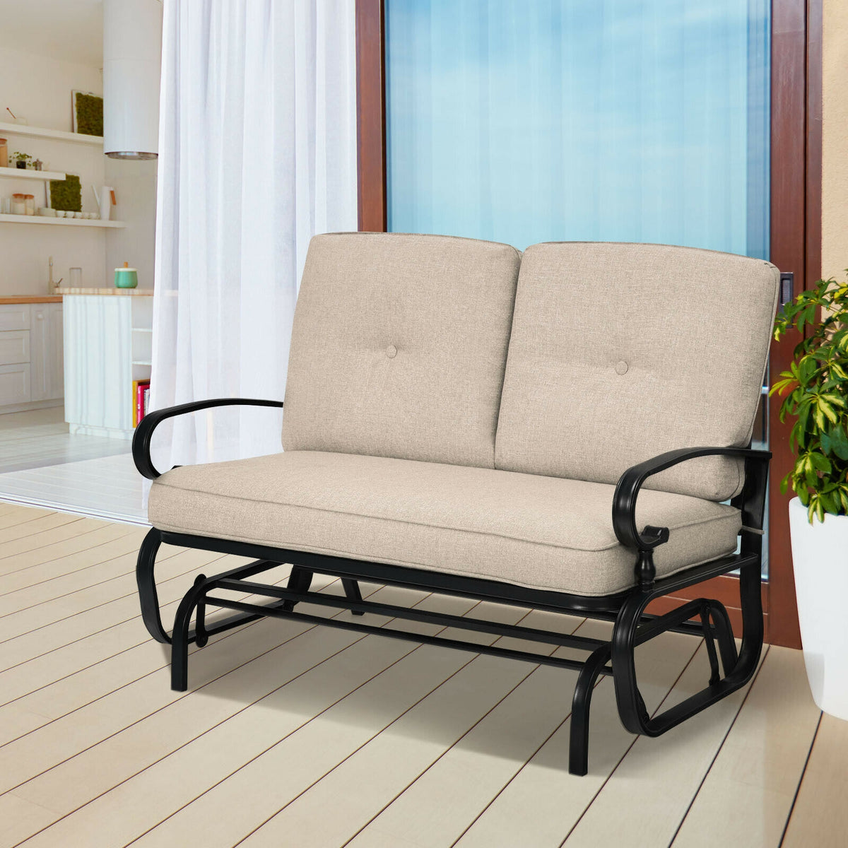 2-Seat Outdoor Glider Swing with Cushions - 44 Inch, Green