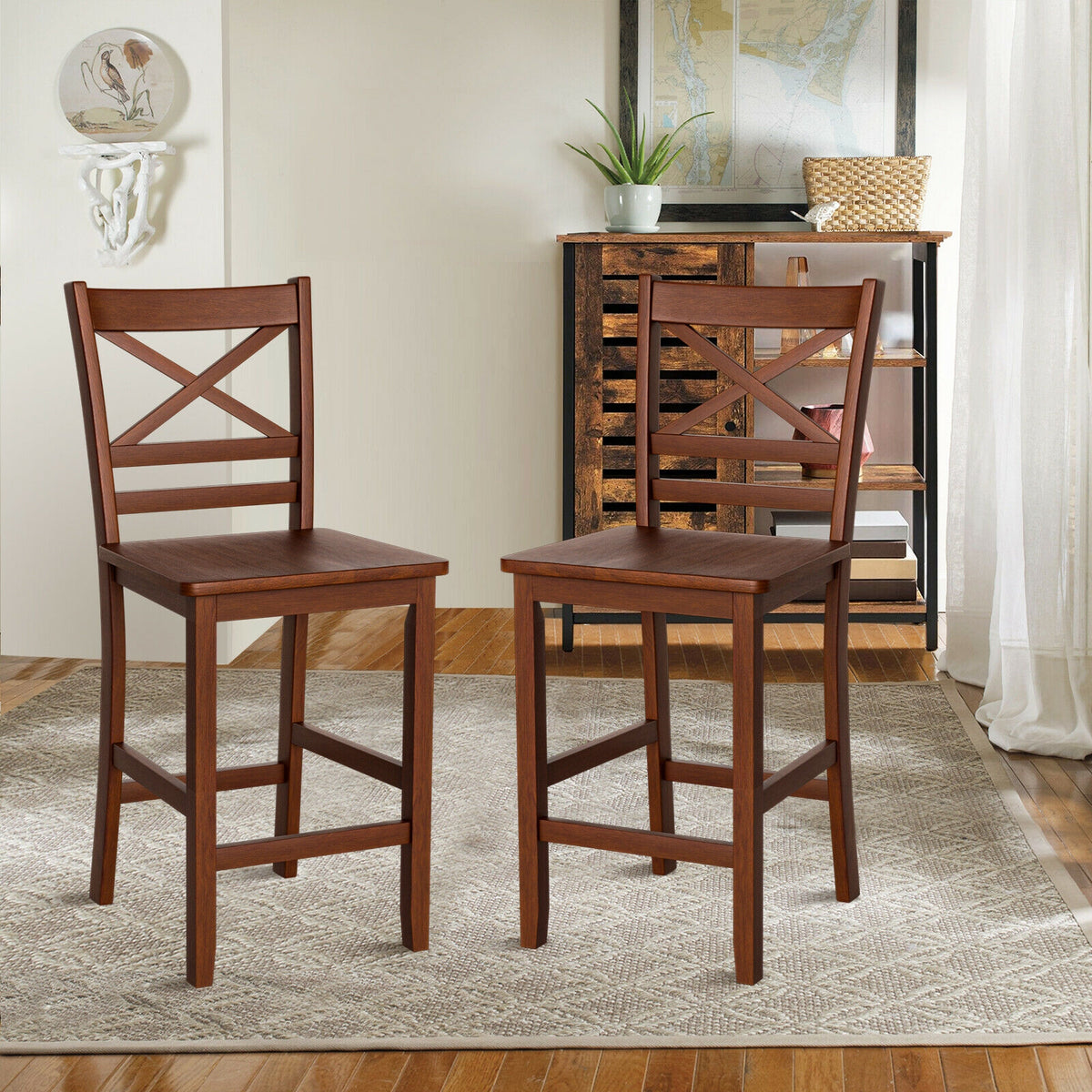 Set of 2 Counter Height Bar Stools 25 Inch - No PU Leather